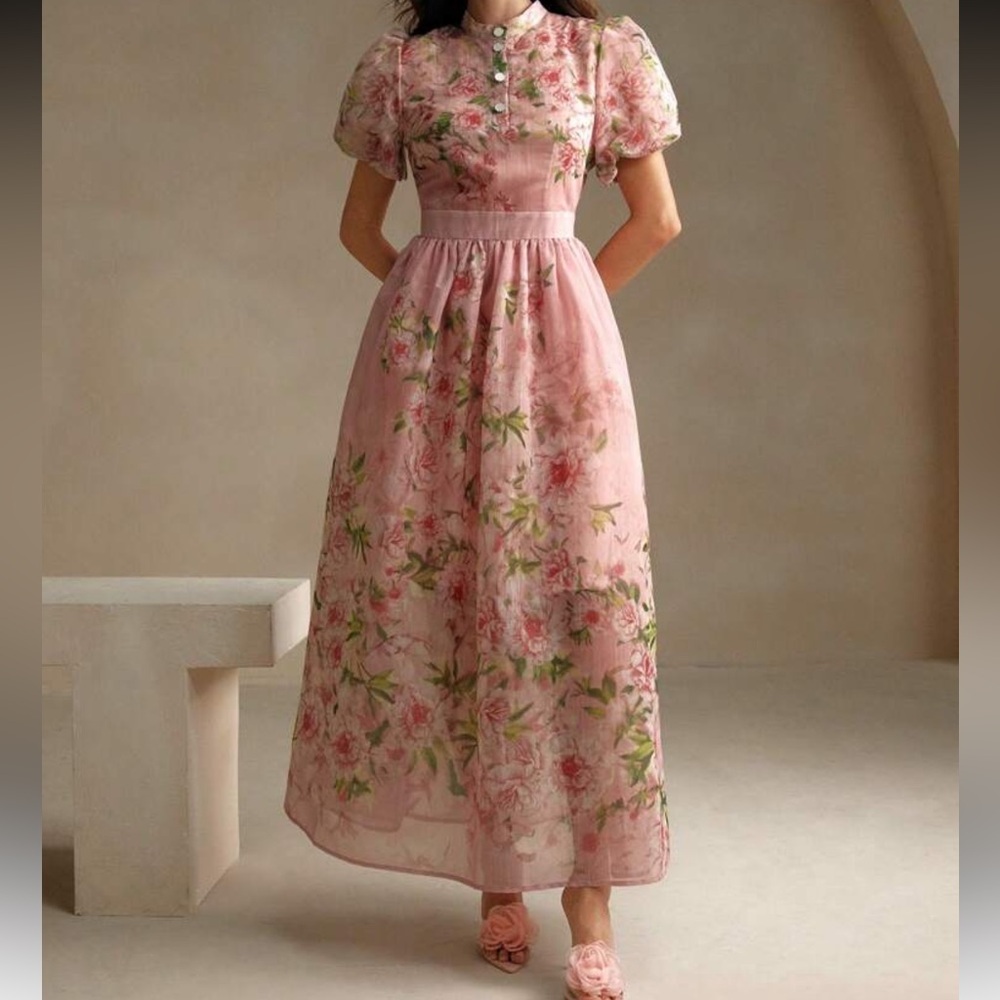 Pink floral maxi dress